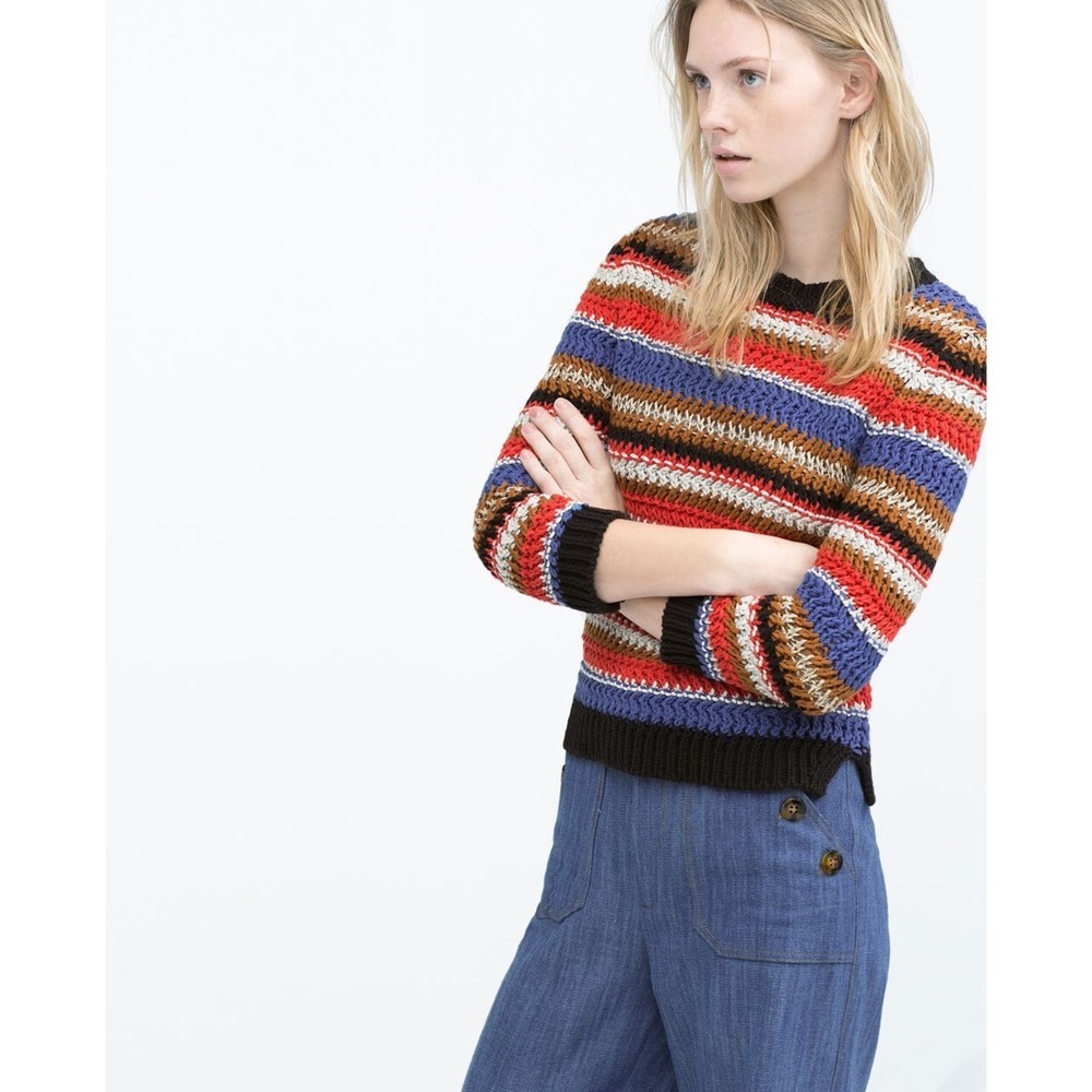 Zara Knit Striped Multi-Color Pullover Women's Sweater S